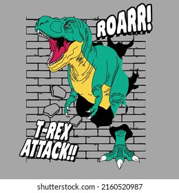 TYRANNOSAURUS REX BREAKING A BRICK WALL