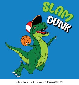 TYRANNOSAURUS REX WITH CAP PLAYING BASKETBALL