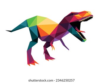 Tyrannosaurus Rex in Colorful Polygonal low poly. Angry T Rex Dinosaur in Colorful abstract Illustration. Old Dinosaur Animal Colorful Logo Vector