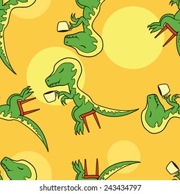 Tyrannosaurus Rex with a cup seamless pattern