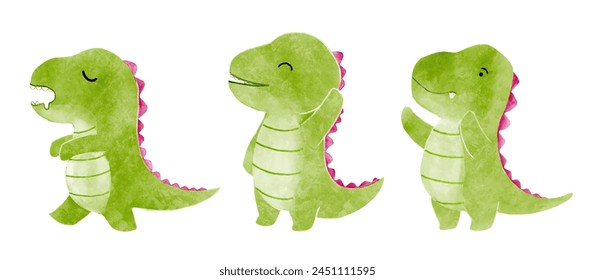 Tyrannosaurus rex . Cute dinosaur cartoon characters . Watercolor paint design . Set 2 of 20 . Vector .