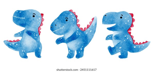 Tyrannosaurus rex . Cute dinosaur cartoon characters . Watercolor paint design . Set 3 of 20 . Vector .