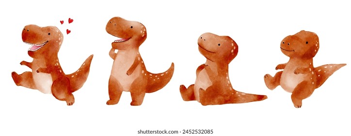 Tyrannosaurus rex . Cute dinosaur cartoon characters . Watercolor paint design . Set 13 of 20 . Vector .