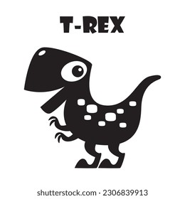 Tyrannosaurus Rex . Cute dinosaurs cartoon characters . Silhouette black isolated color . Flat design . Vector illustration .