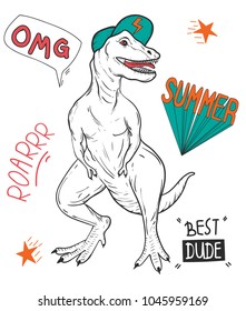 Tyrannosaurus Rex, Dino with  hand drawn typography, slogan, vector illustrations for t-shirt prints, fashion tee.