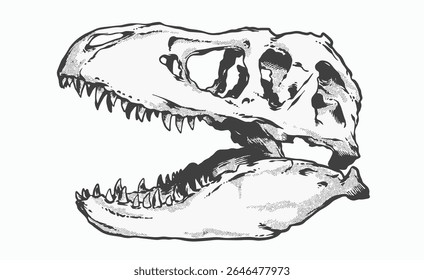 Tyrannosaurus Rex Dinosaur Animal Skull Digital Hand drawn Line art Sketch Vector illustration black and white 