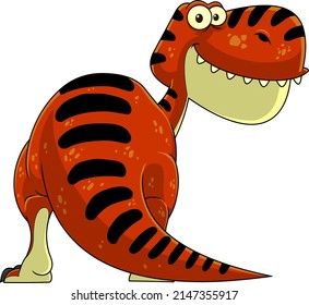 Tyrannosaurus Rex Dinosaur Cartoon Character. Vector Hand Drawn Illustration Isolated On White Background