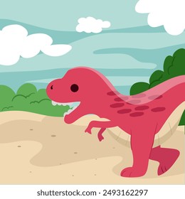 Tyrannosaurus Rex Dinosaur cartoon character for greeting card design, congratulation and invitation postcard creation.