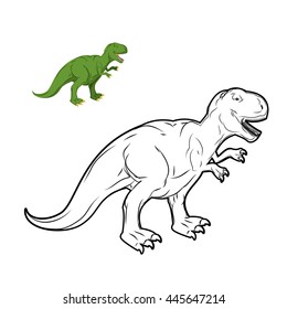 Tyrannosaurus Rex dinosaur coloring book. Prehistoric reptile linear style. Ancient predator. Animal Jurassic with big teeth. Aggressive beast. Terrible, angry lizard Polynesian era
