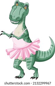 Tyrannosaurus rex dinosaur dancing ballet in cartoon style illustration