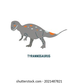 Tyrannosaurus rex dinosaur. Large extinct ancient carnivorous reptile, Jurassic. Colorful vector isolated illustration hand drawn. White background. Gray dino