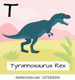Tyrannosaurus Rex dinosaur. Letter T. Children's alphabet education. Vector illustration of a prehistoric dinosaur.