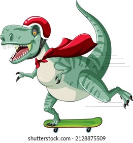 Tyrannosaurus rex dinosaur on skateboard in cartoon style illustration