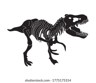 Tyrannosaurus Rex dinosaur skeleton silhouette in isolate on white background. Vector illustration.
