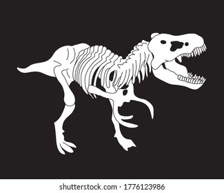 Tyrannosaurus Rex dinosaur skeleton silhouette in isolate on black background. Vector illustration.