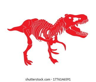 Tyrannosaurus Rex dinosaur skeleton silhouette in isolate on white background. Vector illustration.