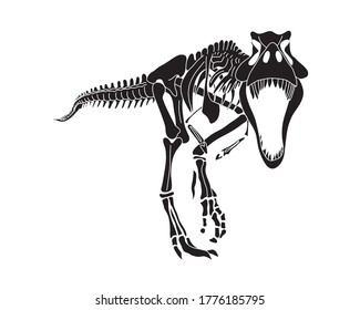 Tyrannosaurus Rex dinosaur skeleton silhouette in isolate on white background. Vector illustration.