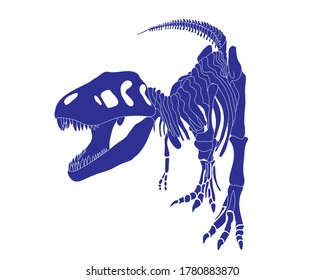 Tyrannosaurus Rex dinosaur skeleton silhouette in isolate on white background. Vector illustration.