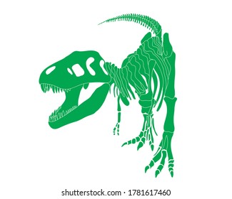 Tyrannosaurus Rex dinosaur skeleton silhouette in isolate on white background. Vector illustration.