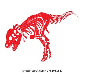 Tyrannosaurus Rex dinosaur skeleton silhouette in isolate on white background. Vector illustration.