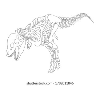 Tyrannosaurus Rex dinosaur skeleton silhouette in isolate on white background. Vector illustration.