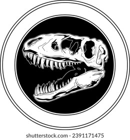 Tyrannosaurus Rex Dinosaur Skull Graphic Design Sign. Vector Hand Drawn Illustration Isolated On Transparent Background