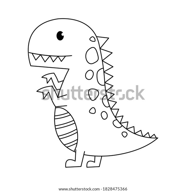 白い背景にティラノサウルス恐竜のベクターイラスト漫画 T Rex恐竜のベクター画像漫画のカラーリングページ 肉食恐竜の可愛い漫画 のベクター画像素材 ロイヤリティフリー