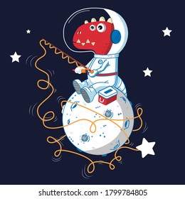 tyrannosaurus rex fishing for stars on the moon