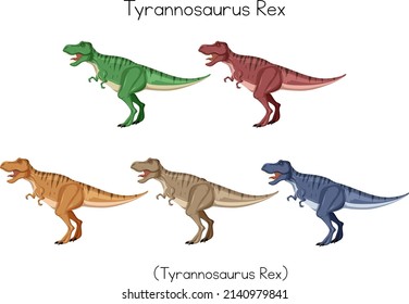Tyrannosaurus Rex in five colors illustration