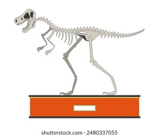 Tyrannosaurus rex fossil 2D linear cartoon object. Dinosaur exhibit isolated line vector element white background. Prehistoric predator exposition. Natural history museum color flat spot illustration