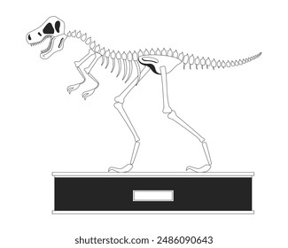 Tyrannosaurus rex fossil black and white 2D line cartoon object. Dinosaur exhibit isolated vector outline item. Prehistoric predator exposition. Science museum monochromatic flat spot illustration