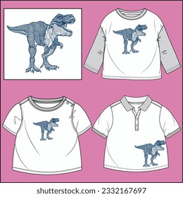 TYRANNOSAURUS REX GRAPHIC DESIGN WITH VARIOUS MOCK UP BABY BOYS FULL SLEEVE T SHIRT,CREW NECK T SHIRT, POLO T SHIRT TYPES VECTOR ILLUSTRATION