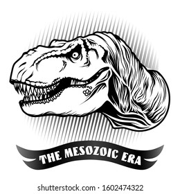 Tyrannosaurus Rex head of black and white drawing. Emblem template.