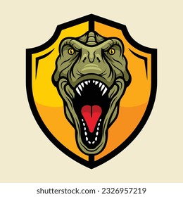 Tyrannosaurus rex head shield mascot. Dinosaur logo. Vector illustration