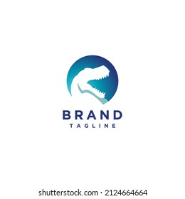Tyrannosaurus Rex Head Silhouette inside Blue Circle Logo Design