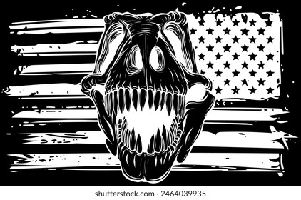 tyrannosaurus rex head in white line on black background