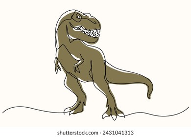 Tyrannosaurus rex one line drawing. T-rex single line illustration. Dinosaur minimalist line art