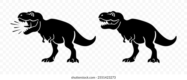 Tyrannosaurus rex, Tyrannosaurus brüllen oder brüllen, grafisches Design. Schwarz. Dinosaurier, Tiere, Raubtiere und Reptilien, Vektordesign und Illustration