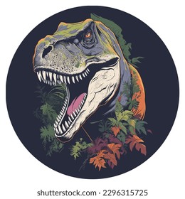 Tyrannosaurus rex roaring in a circle,