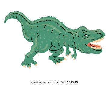 Tyrannosaurus rex roars. Large dinosaur predator. Theropod lizard of the Jurassic period. Paleontology and animals. Cartoon vector illustration isolated on white background