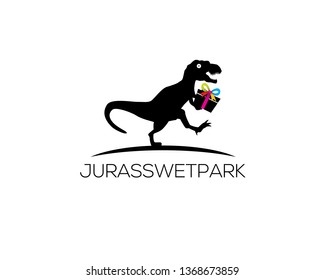 tyrannosaurus rex running chasing something and holding sweet gift box