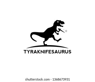 tyrannosaurus rex running chasing something and holding knife