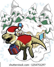 Tyrannosaurus rex santa with background