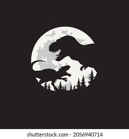 Tyrannosaurus Rex Silhouette, On Moonlight Background