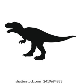 Tyrannosaurus rex silhouette sign. Dinosaur black symbol. Jurassic prehistoric t-rex. Ancient predator vector illustration. Aggressive creature design isolated on white background.