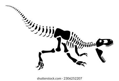 Tyrannosaurus Rex skeleton . Silhouette dinosaurs . Side view . Vector .