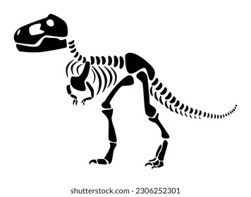 Tyrannosaurus Rex skeleton . Silhouette dinosaurs . Side view . Vector .