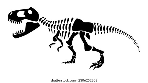 Tyrannosaurus Rex skeleton . Silhouette dinosaurs . Side view . Vector .