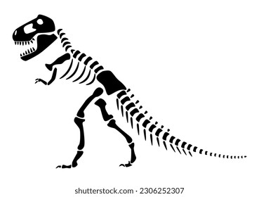 Tyrannosaurus Rex skeleton . Silhouette dinosaurs . Side view . Vector .