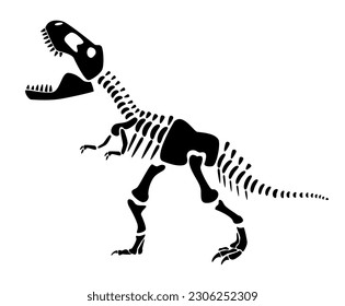 Tyrannosaurus Rex skeleton . Silhouette dinosaurs . Side view . Vector .